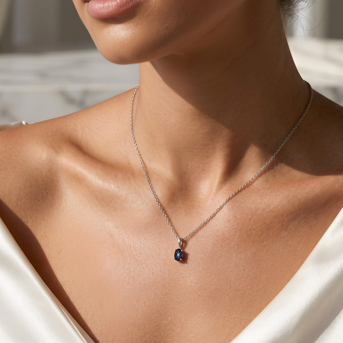 Diffundierter Stern blauer Saphir Schmuckset ca. 50 cm 925 Silber Rhodiniert und Edelstahl Rhodiniert ca. 0,91 ct.