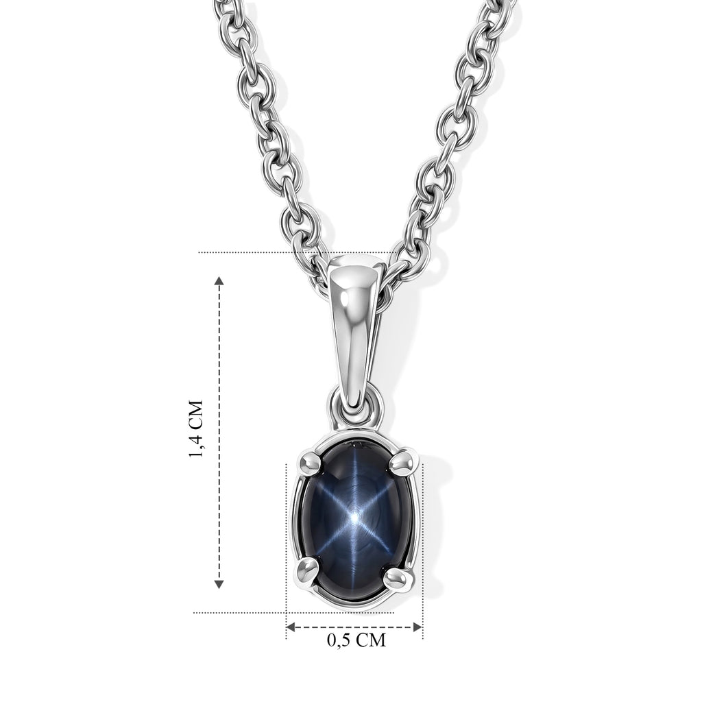 Diffundierter Stern blauer Saphir Schmuckset ca. 50 cm 925 Silber Rhodiniert und Edelstahl Rhodiniert ca. 0,91 ct.