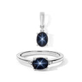 2er Set - EVER TRUE Diffundierter Stern blauer Saphir Ring und Anhänger, nickelfreies Messing, Silberfarben, (Größe 19.00) ca. 2.91 ct