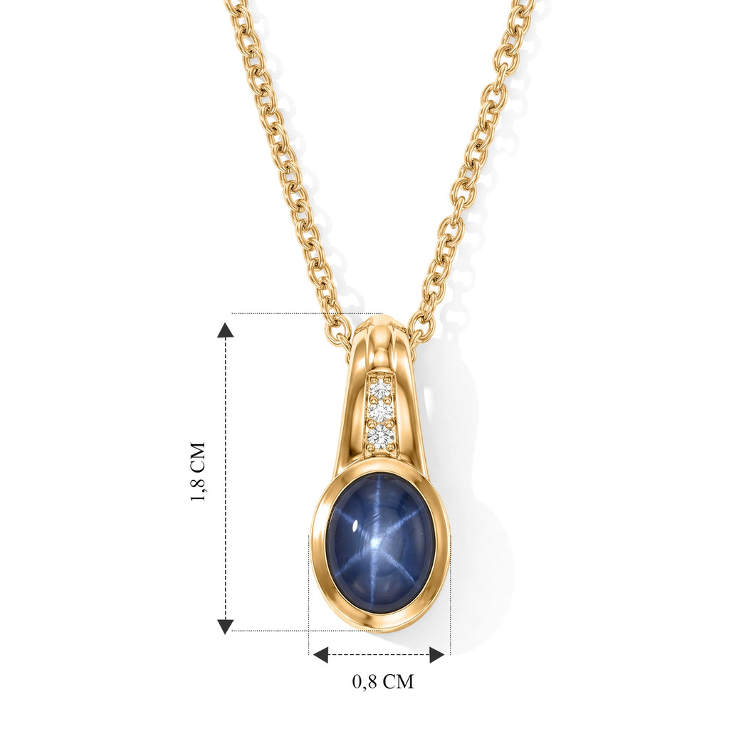 EVER TRUE Diffundierter Stern blauer Saphir, Weißer Zirkon Anhänger mit Kette, ca. 50 cm ca. 2.13 ct