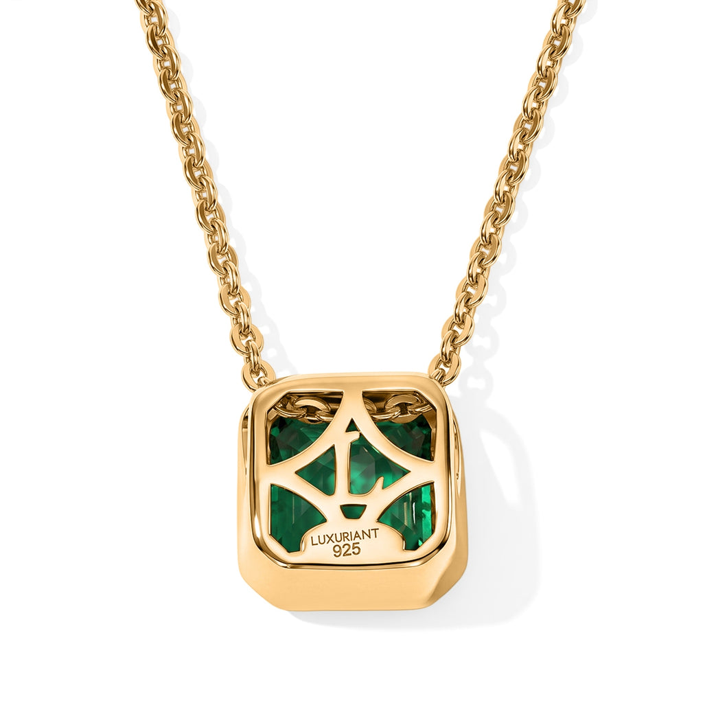 LUXURIANT DIAMOND - AAA Lab Grown Kolumbianischer Smaragd Schmuckset ca. 50 cm 925 Silber 750 Gelbgold vermeil ca. 0,97 ct.