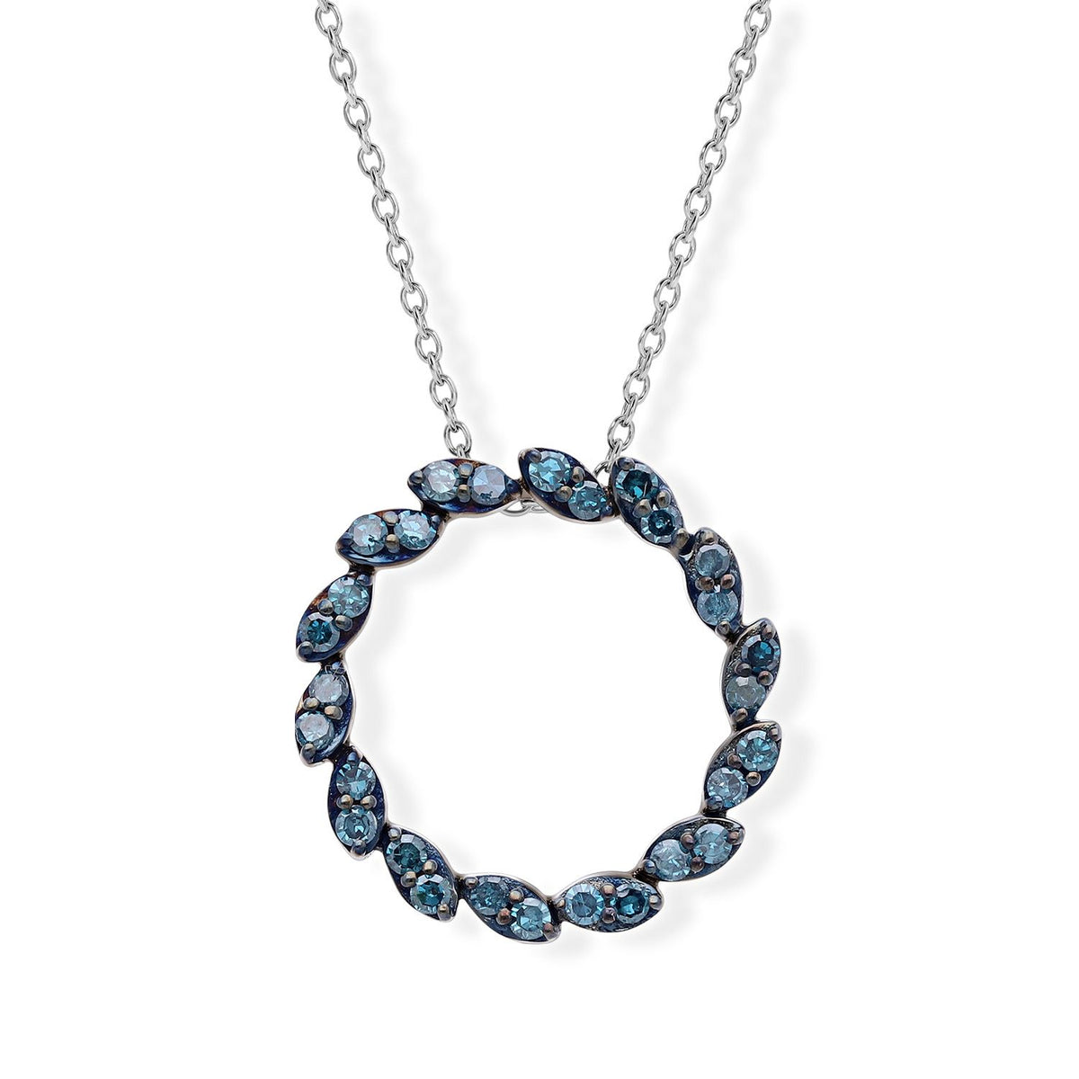 D'Joy Blauer Diamant (IR) Schmuckset  ca. 45 cm+ 5 cm Extender  925 Silber Rhodiniert ca. 0.30 ct