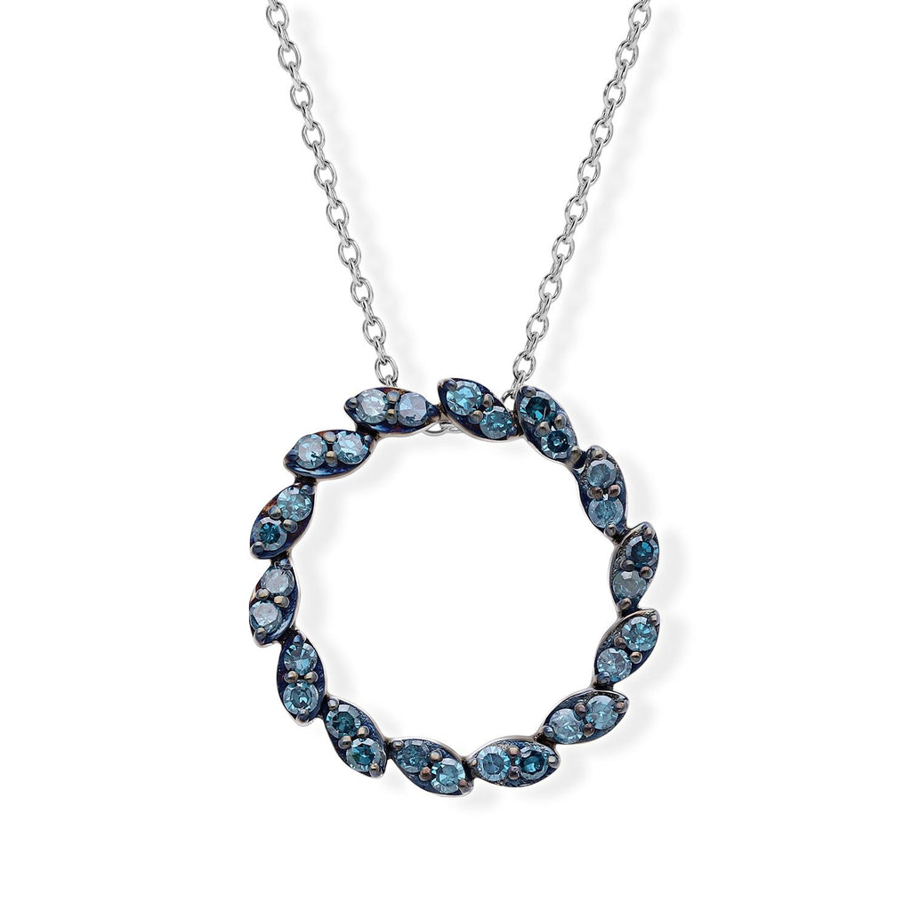 D'Joy Blauer Diamant (IR) Schmuckset  ca. 45 cm+ 5 cm Extender  925 Silber Rhodiniert ca. 0.30 ct