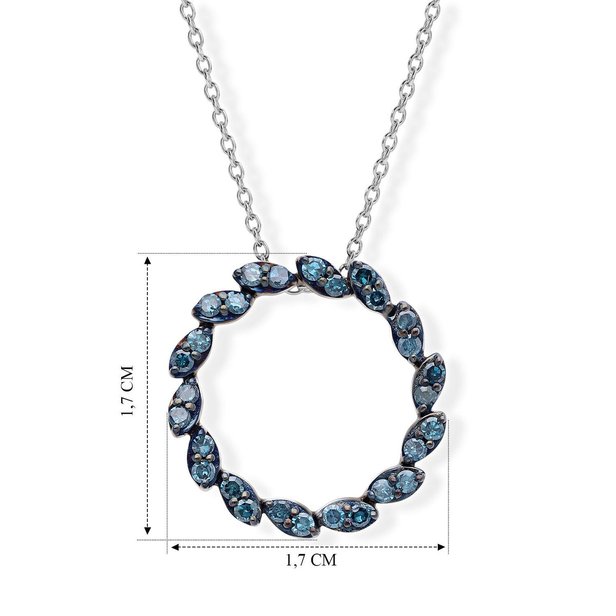 D'Joy Blauer Diamant (IR) Schmuckset  ca. 45 cm+ 5 cm Extender  925 Silber Rhodiniert ca. 0.30 ct