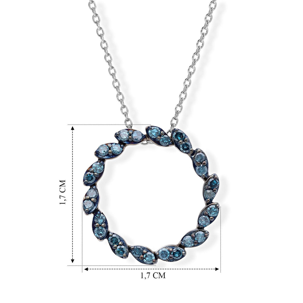 D'Joy Blauer Diamant (IR) Schmuckset  ca. 45 cm+ 5 cm Extender  925 Silber Rhodiniert ca. 0.30 ct