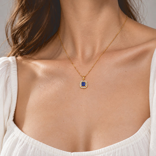 Lab Grown Ceylon-Blau-Saphir, Lab Grown Diamant Schmuckset  ca. 50 cm 925 Silber 750 Gelbgold vermeil ca. 2.52 ct