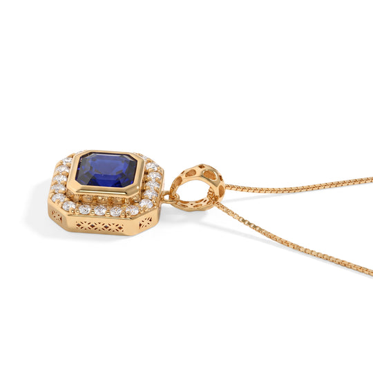 Lab Grown Ceylon-Blau-Saphir, Lab Grown Diamant Schmuckset  ca. 50 cm 925 Silber 750 Gelbgold vermeil ca. 2.52 ct
