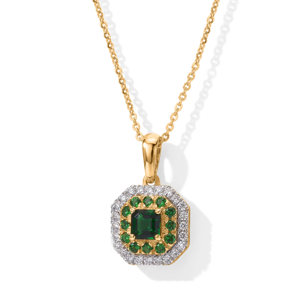 D'Joy AAAA Tsavorite Granat Schmuckset  ca. 50 cm 925 Silber 750 Gelbgold vermeil ca. 0,73 ct.