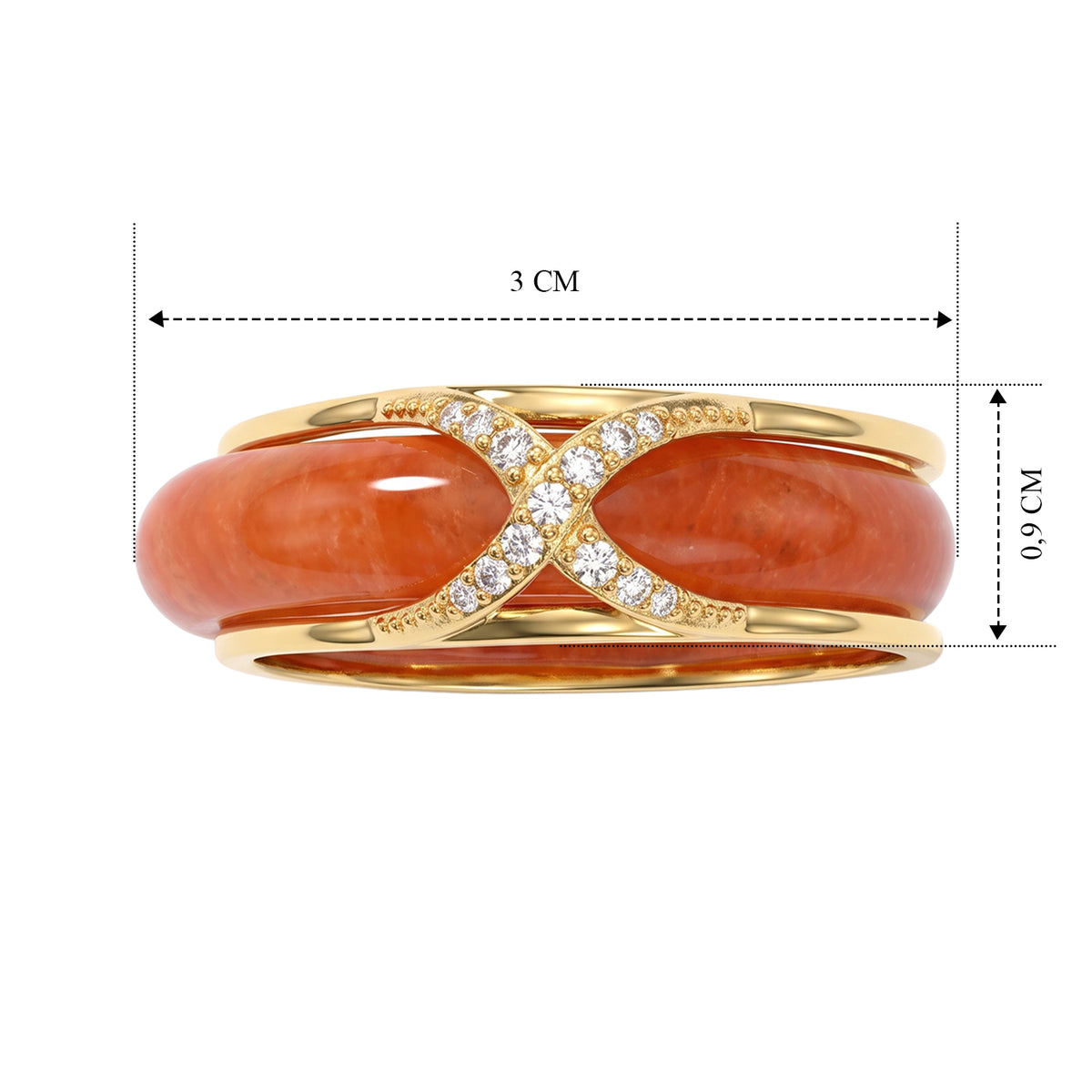 D'Joy Rote Jade, Weißer Zirkonia Schmuckset 925 Silber Vergoldet (Größe 19) 10.01 ct