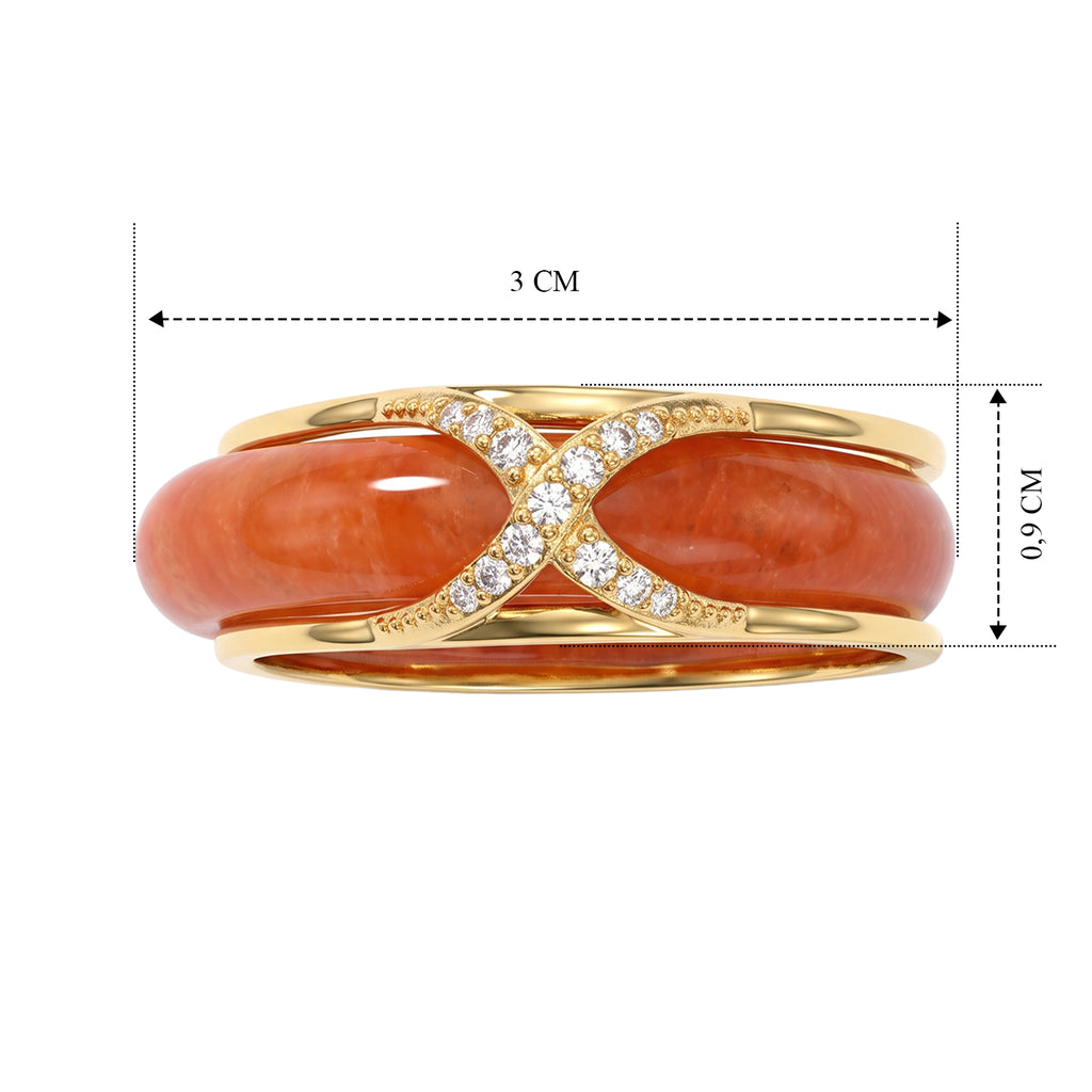 D'Joy Rote Jade, Weißer Zirkonia Schmuckset 925 Silber Vergoldet (Größe 19) 10.01 ct