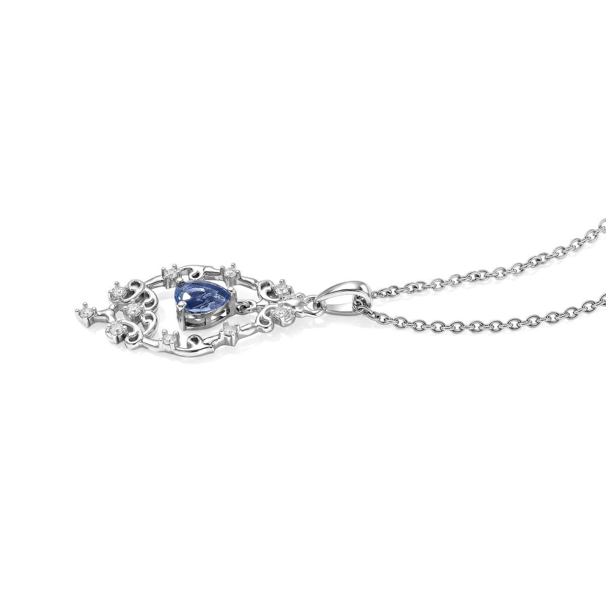 D'Joy Farbwechsel Fluorit, Weißer Zirkon Anhänger mit Kette, (9-14 Werktage Lieferzeit) ca. 50 cm 925 Silber Platiniert und Edelstahl Platiniert ca. 1.23 ct