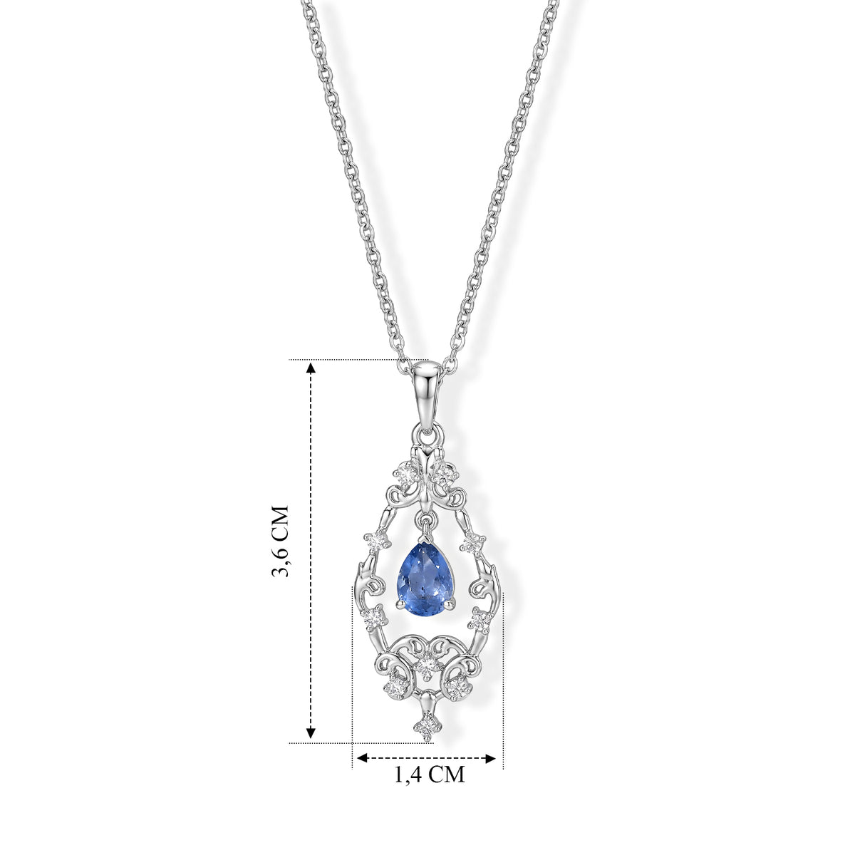 D'Joy Farbwechsel Fluorit, Weißer Zirkon Anhänger mit Kette, (9-14 Werktage Lieferzeit) ca. 50 cm 925 Silber Platiniert und Edelstahl Platiniert ca. 1.23 ct