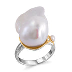 Weißer Barockperlen und weißer Süßwasserperlen Ring und Ohrringe