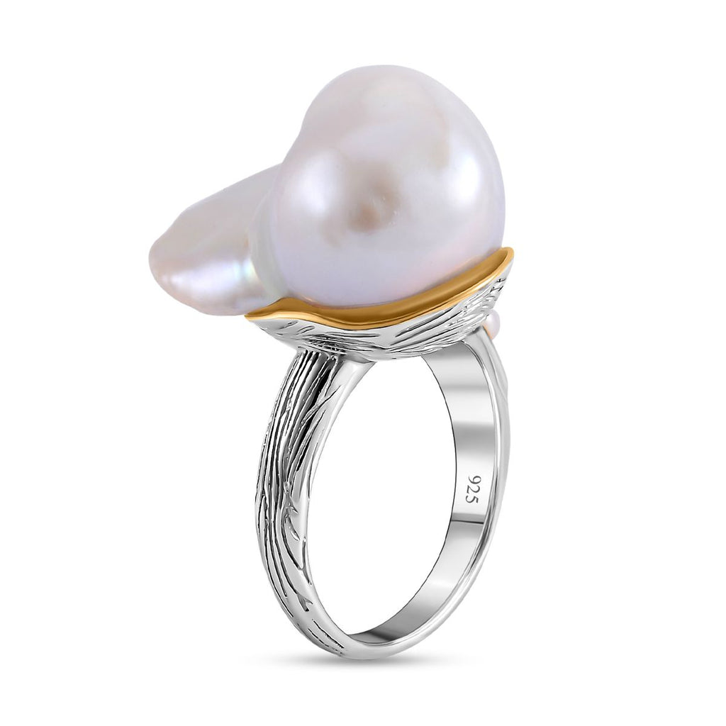 Weißer Barockperlen und weißer Süßwasserperlen Ring und Ohrringe