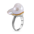 Weißer Barockperlen und weißer Süßwasserperlen Ring und Ohrringe