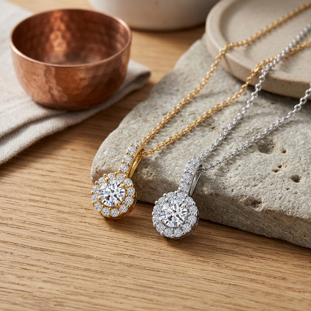 LUXURIANT 2er-Set SI-GH Labor Diamant Anhänger mit 50cm Kette