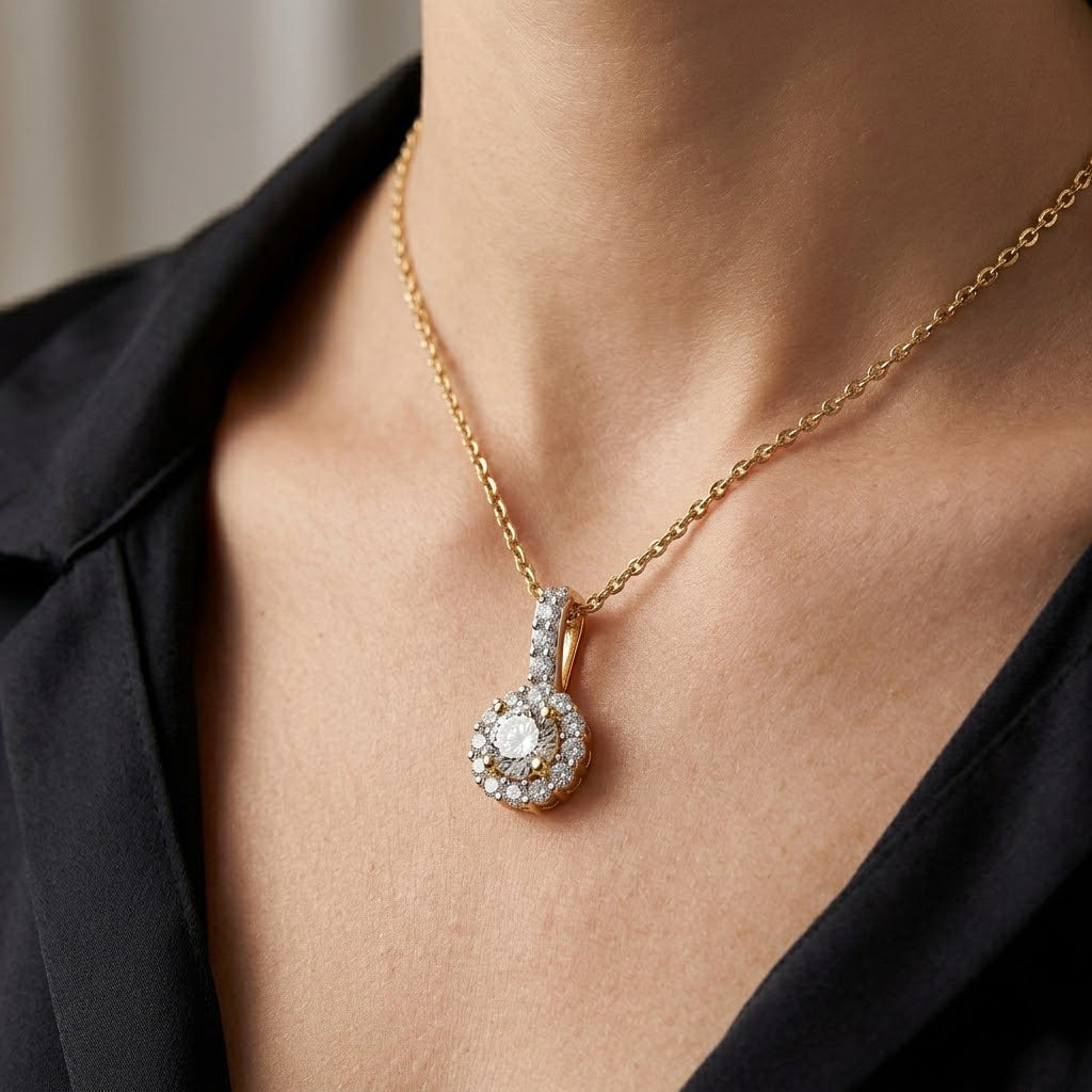 LUXURIANT 2er-Set SI-GH Labor Diamant Anhänger mit 50cm Kette