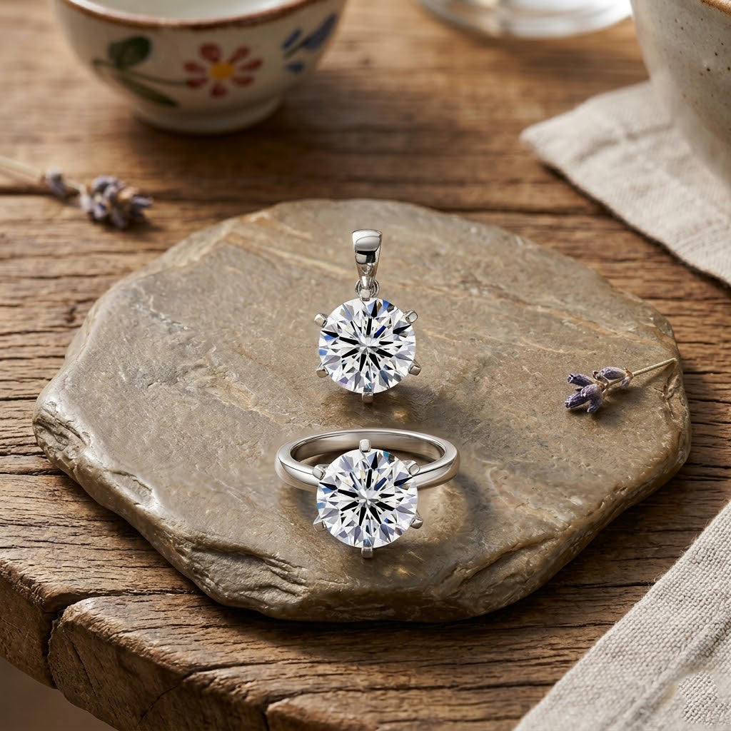 Exklusives Luxuriant Diamond Set: IGI zertifizierte VS-EF Labor-Diamant-Anhänger & Ring in 950 Platin