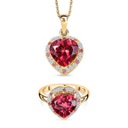 D'Joy Labor Padparadscha Saphir , rosa Saphir und Moissanit Ring und Anhänger mit 50cm Kette