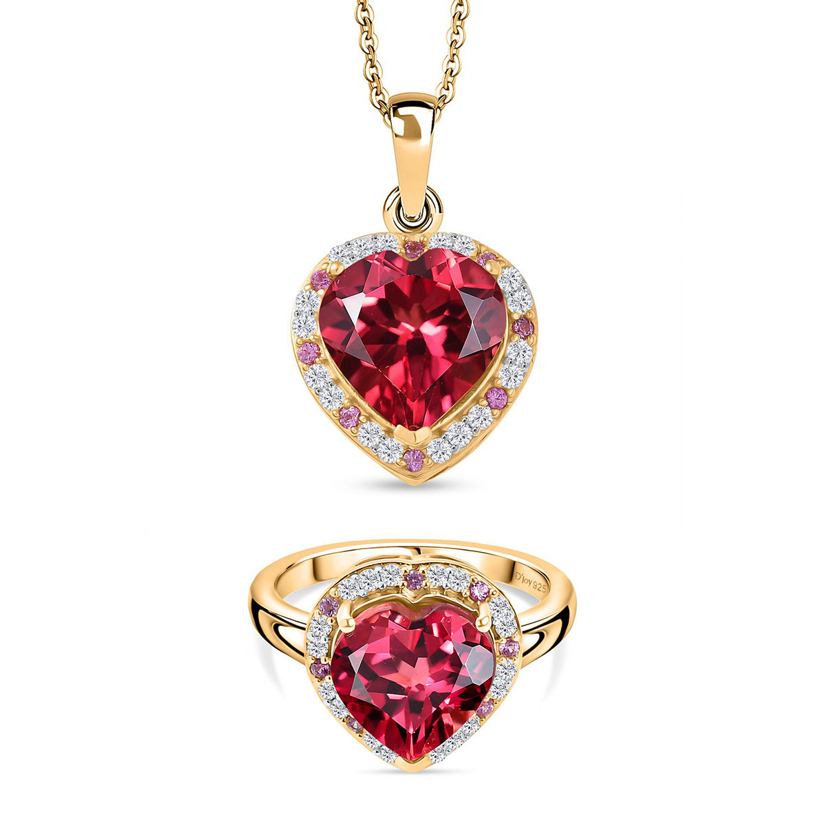 D'Joy Labor Padparadscha Saphir , rosa Saphir und Moissanit Ring und Anhänger mit 50cm Kette