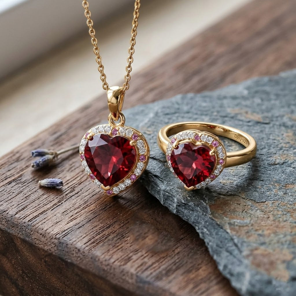 D'Joy Labor Padparadscha Saphir , rosa Saphir und Moissanit Ring und Anhänger mit 50cm Kette