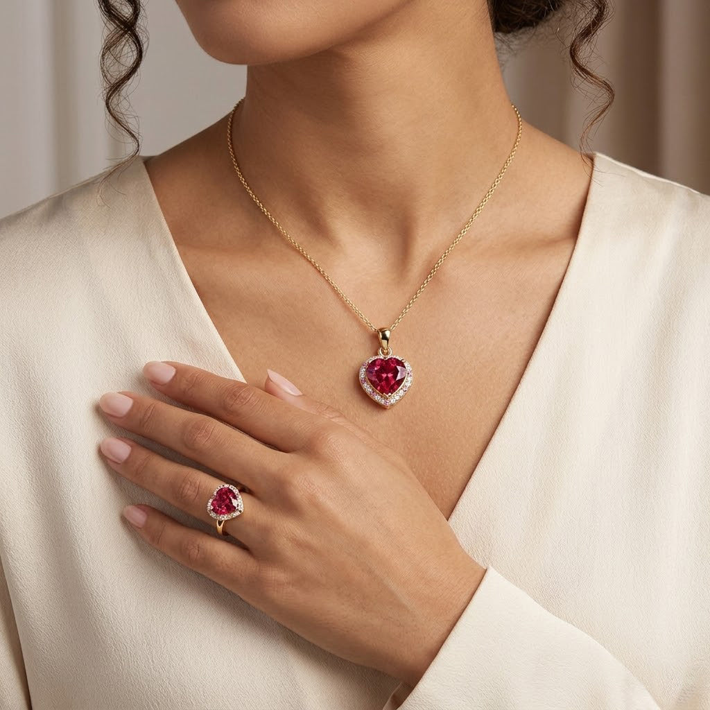 D'Joy Labor Padparadscha Saphir , rosa Saphir und Moissanit Ring und Anhänger mit 50cm Kette