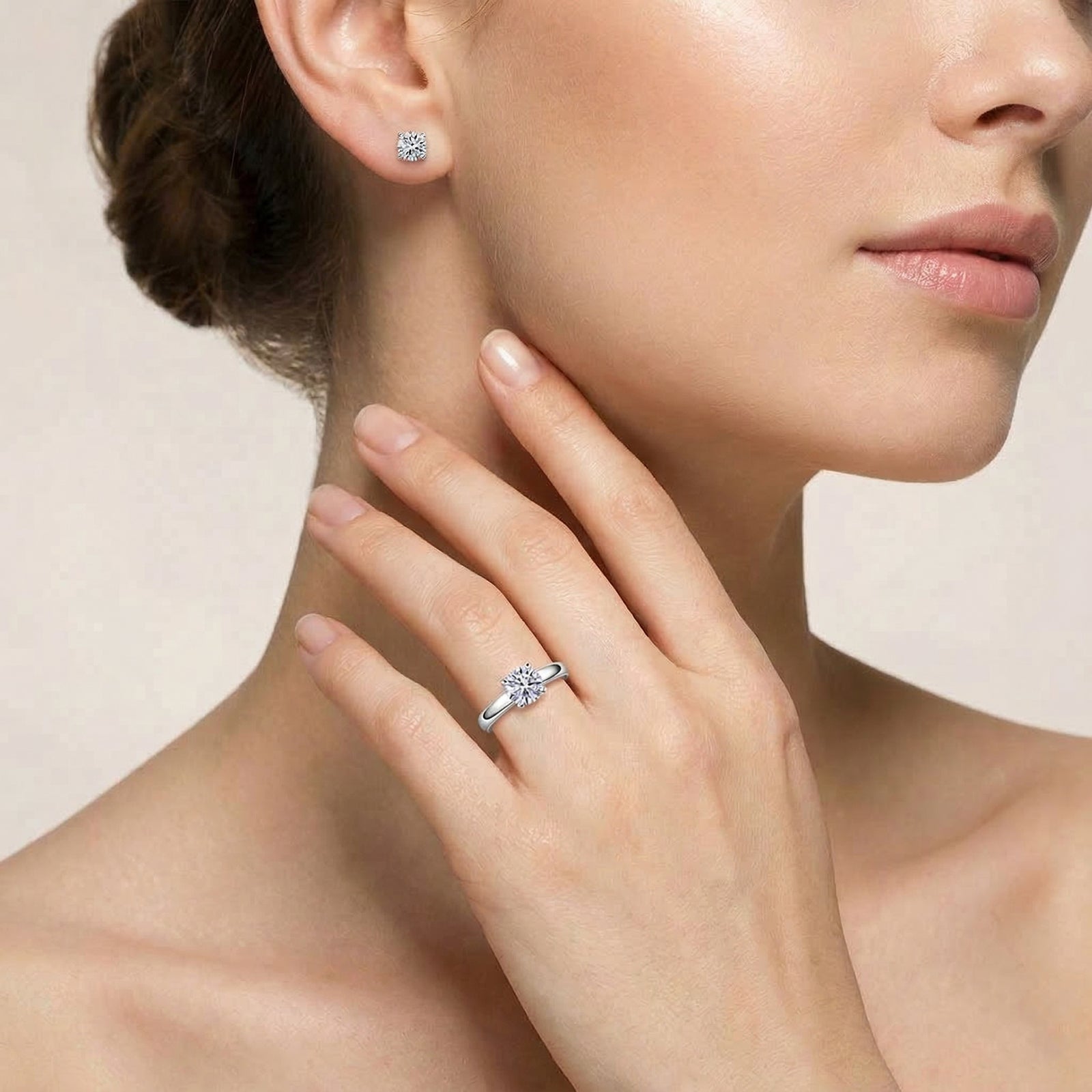 Luxuriant Diamond Duo: Labor Diamant Ring & Ohrringe in rhodiniertem Silber