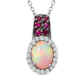 Natürlicher, äthiopischer Welo Opal und afrikanischer Rubin-Anhänger mit Kette, 925 Silber platiniert ca. 1.75 ct