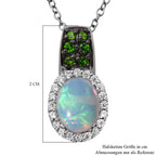 Natürlicher, äthiopischer Welo Opal und natürlicher Chromdiopsid-Anhänger mit Kette, 925 Silber platiniert ca. 1,69 ct