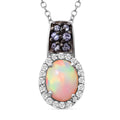 Natürlicher, äthiopischer Welo Opal und Tansanit-Anhänger mit Kette, 925 Silber platiniert ca. 1.62 ct