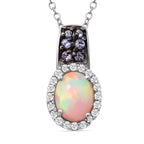 Natürlicher, äthiopischer Welo Opal und Tansanit-Anhänger mit Kette, 925 Silber platiniert ca. 1,62 ct