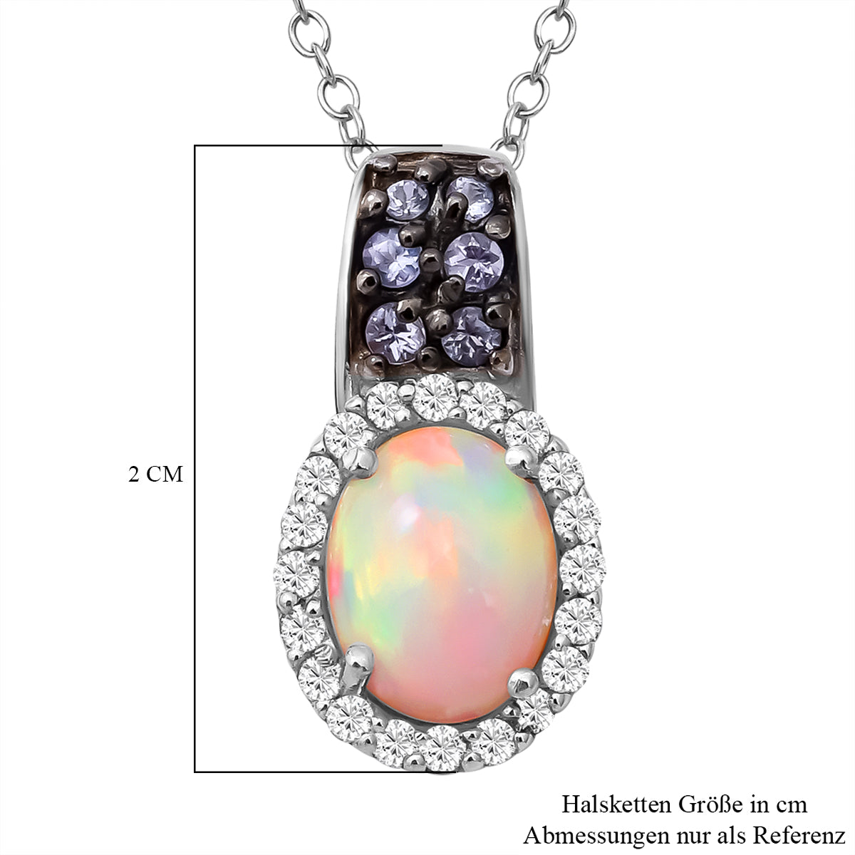 Natürlicher, äthiopischer Welo Opal und Tansanit-Anhänger mit Kette, 925 Silber platiniert ca. 1,62 ct