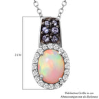 Natürlicher, äthiopischer Welo Opal und Tansanit-Anhänger mit Kette, 925 Silber platiniert ca. 1,62 ct