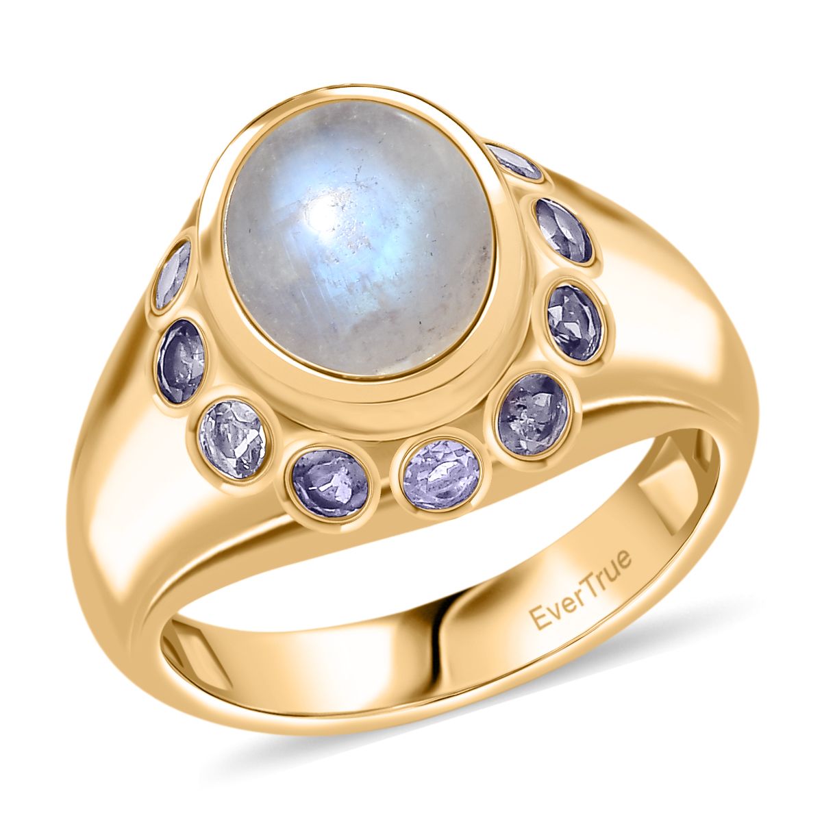 Regenbogen Mondstein und Iolith Ring und Anhänger