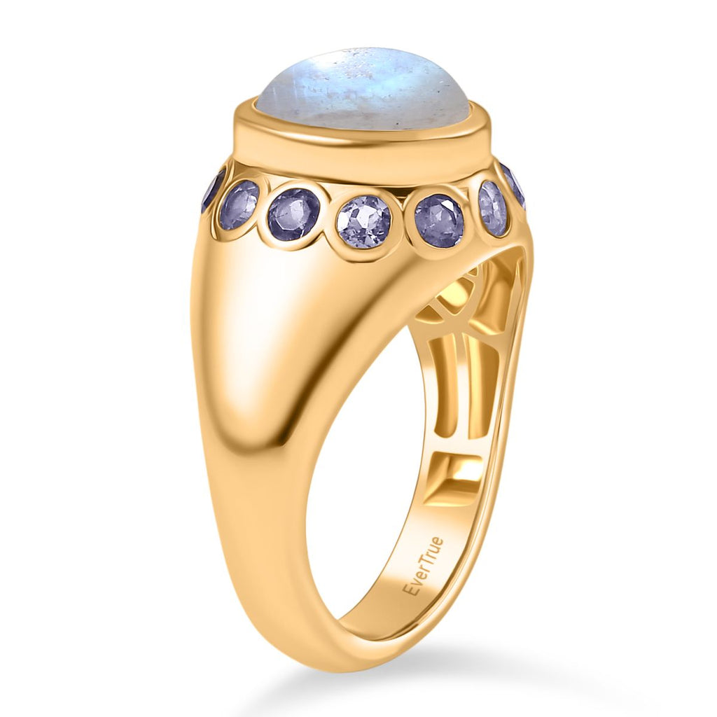 Regenbogen Mondstein und Iolith Ring und Anhänger