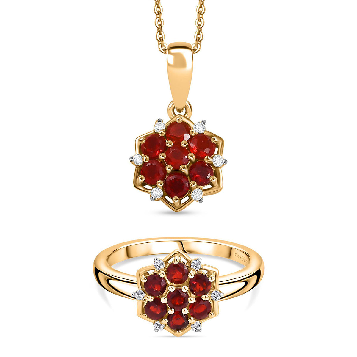 D'Joy AA mexikanischer Kirschfeuer-Opal und Moissanit Ring und Anhänger mit 50cm Kette