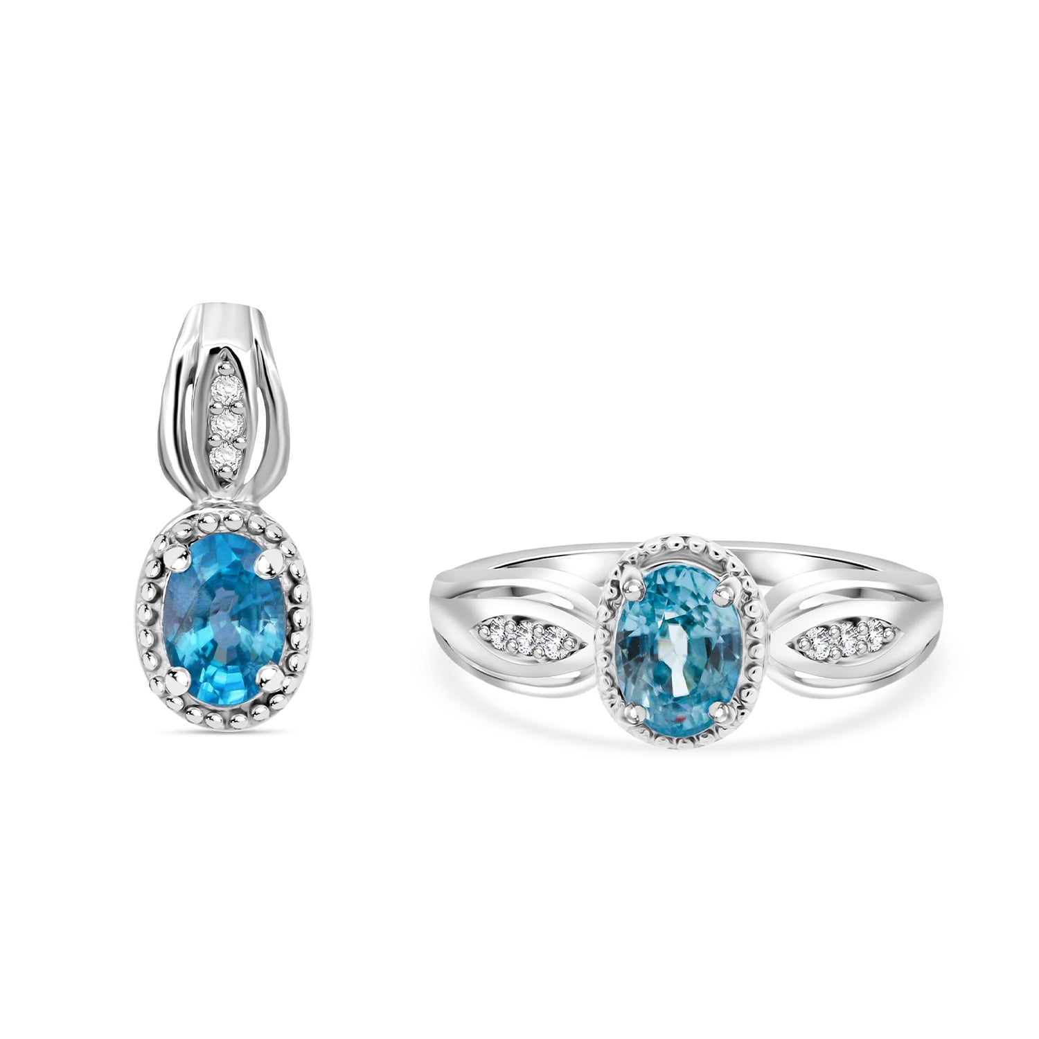 D’Joy blauer und weißer Zirkon Ring und Anhänger