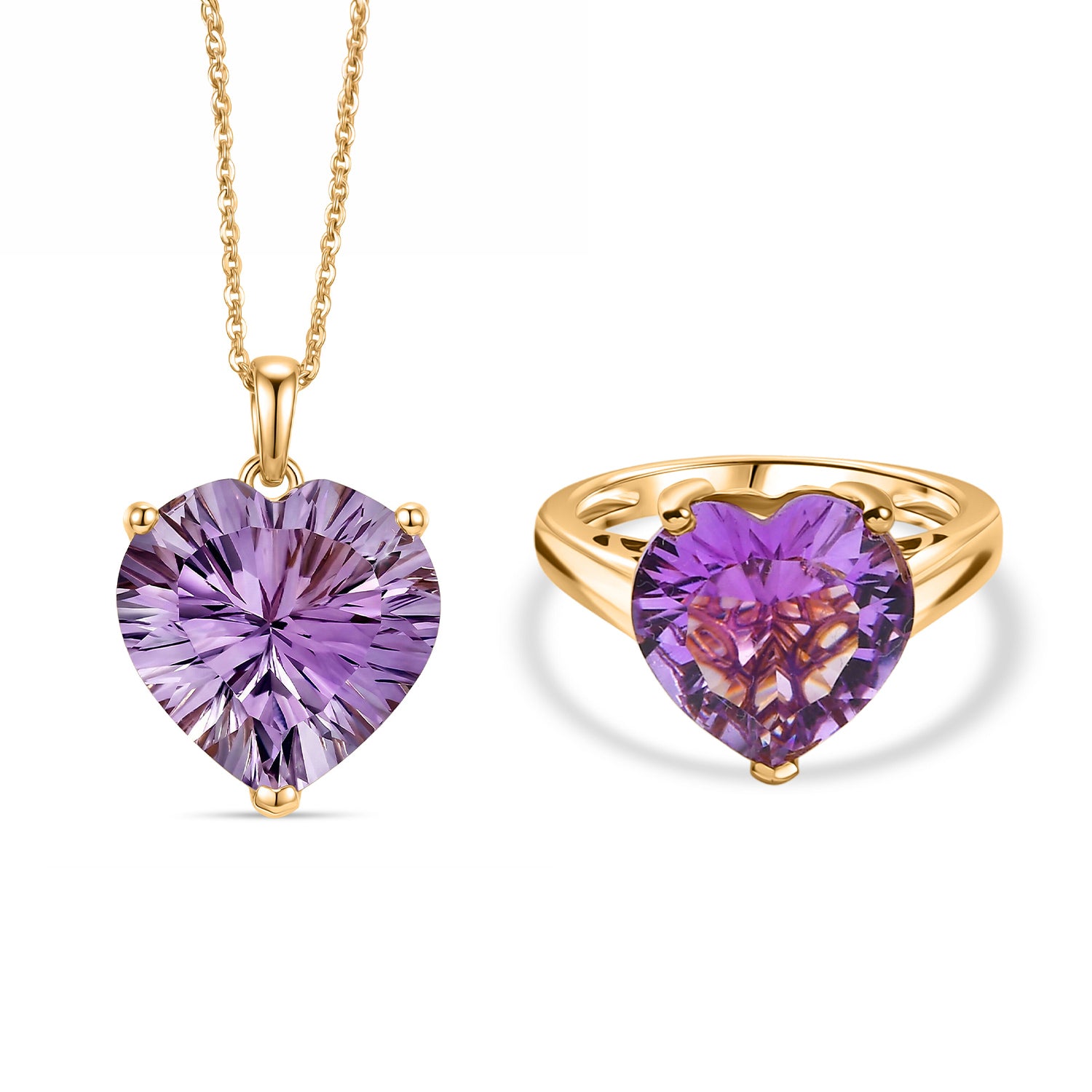 D'Joy AA Rose De France Amethyst Ring und Anhänger mit 50cm Kette