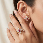 D'Joy Afrikanischer Rubin und Zirkon Ring und Ohrringe
