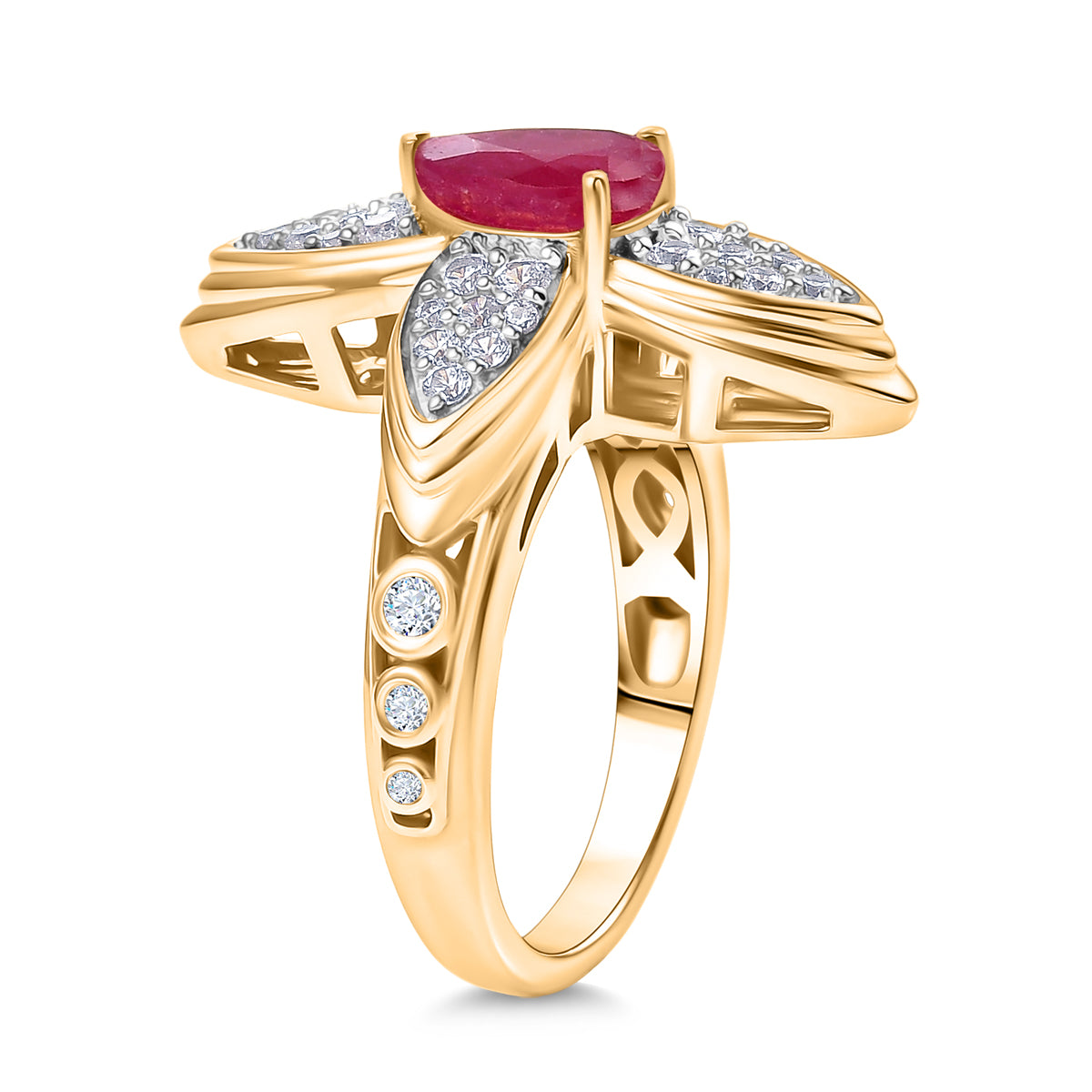 D'Joy Afrikanischer Rubin und Zirkon Ring und Ohrringe
