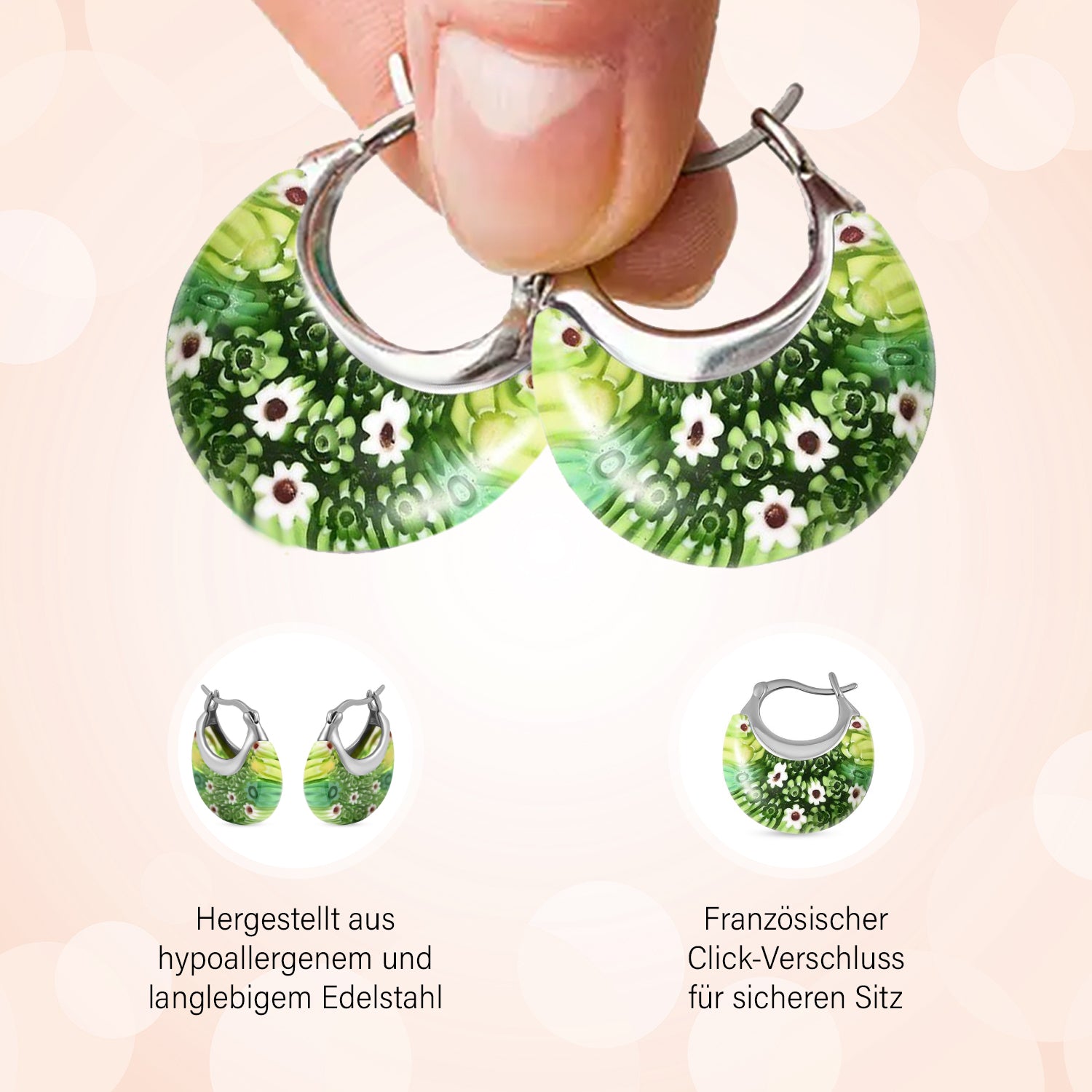 4er-Set Huggie-Ohrringe im Murano-Stil