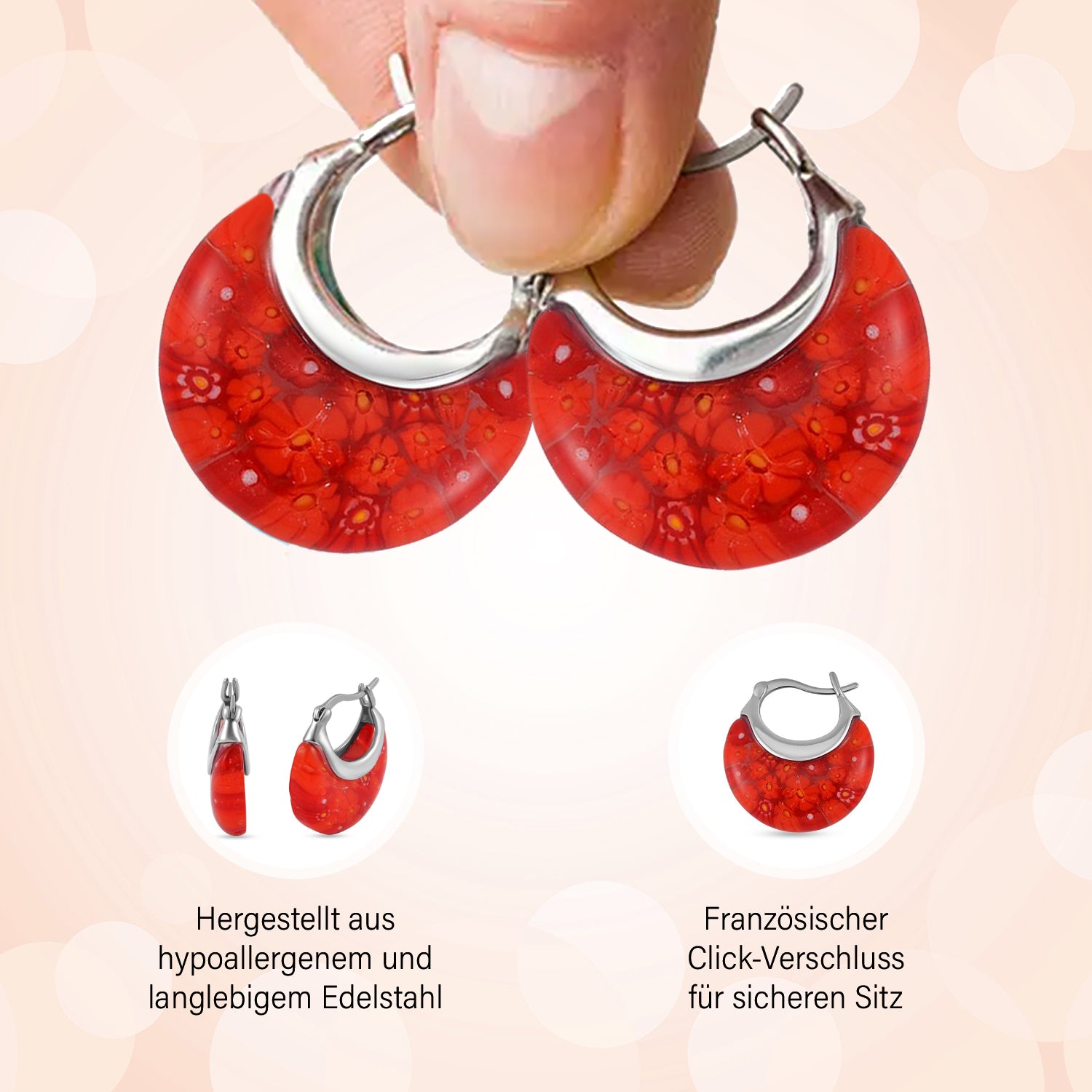 4er-Set Huggie-Ohrringe im Murano-Stil