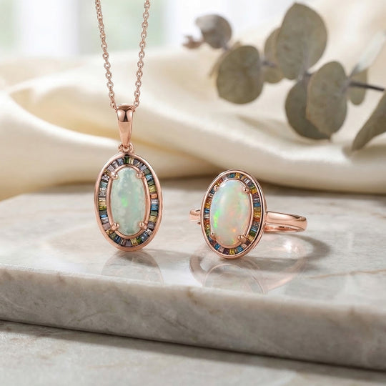 D’Joy AA äthiopisches Welo Opal und mehrfarbiges Diamant Schmuckset
