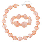 Rosa Glas-Perlen 53,25cm Halskette und flexibles Armband im Murano-Stil