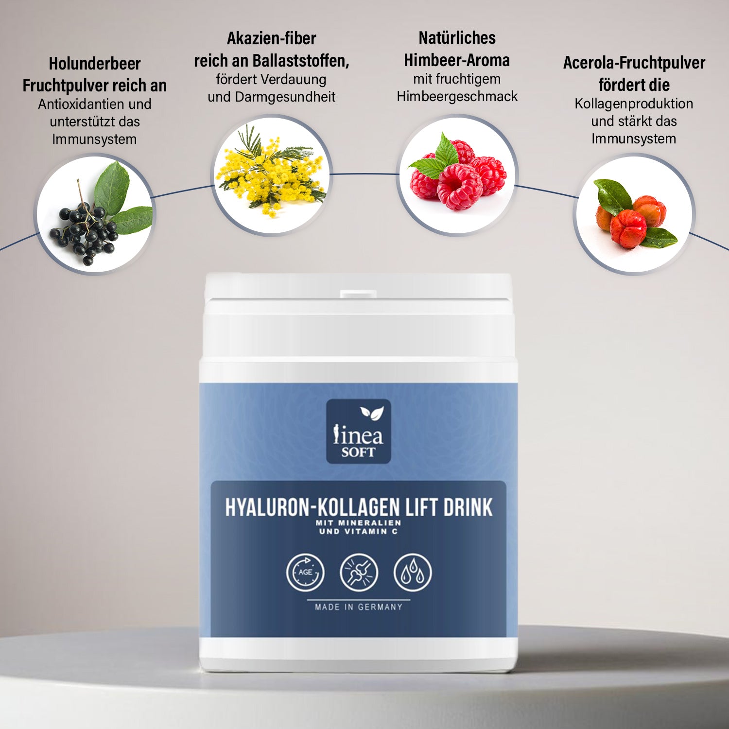 Linea Soft 2er-Set Hyaluron und Collagen Anti-Aging Lift Drink 300 gr - 30 Tage Kur