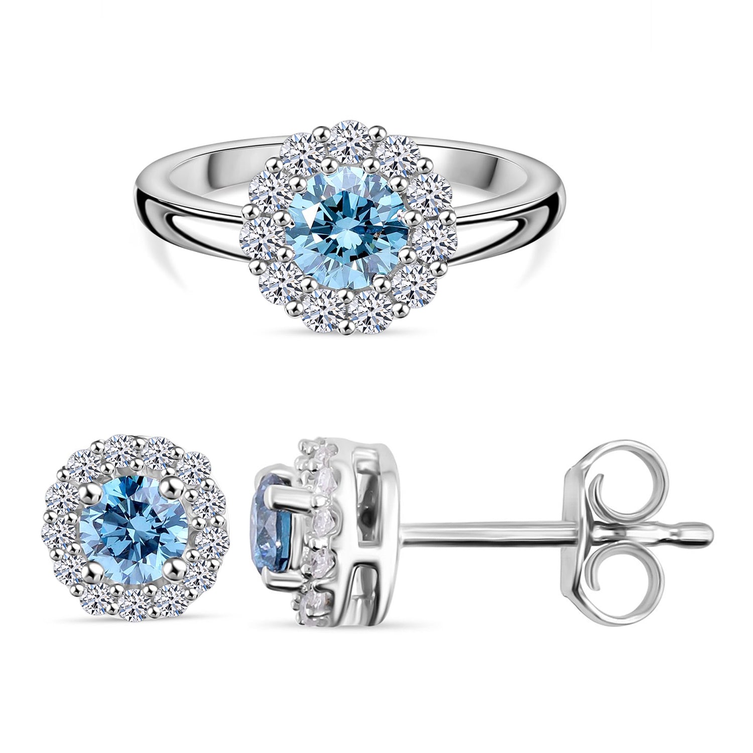 Schmuck-Duo: LUXURIANT DIAMOND blaues und weißes Labor Diamant-Schmuckset