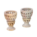 NAKKASHI handgeschnitzter Speckstein Eierbecher, Geometrisches Design, 2 teilig
