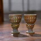 NAKKASHI handgeschnitzter Speckstein Eierbecher, Geometrisches Design, 2 teilig