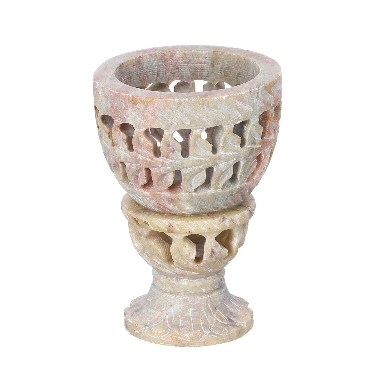 NAKKASHI handgeschnitzter Speckstein Eierbecher, Geometrisches Design, 2 teilig