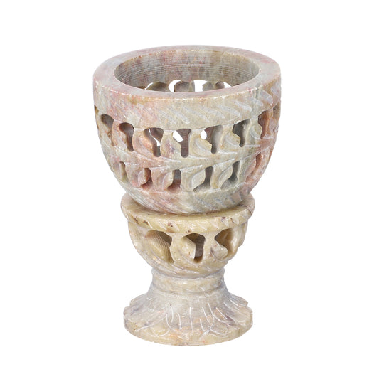 NAKKASHI handgeschnitzter Speckstein Eierbecher, Geometrisches Design, 2 teilig